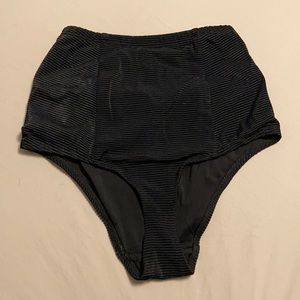 Black Ribbed High Waisted Cheeky Bikini Bottom